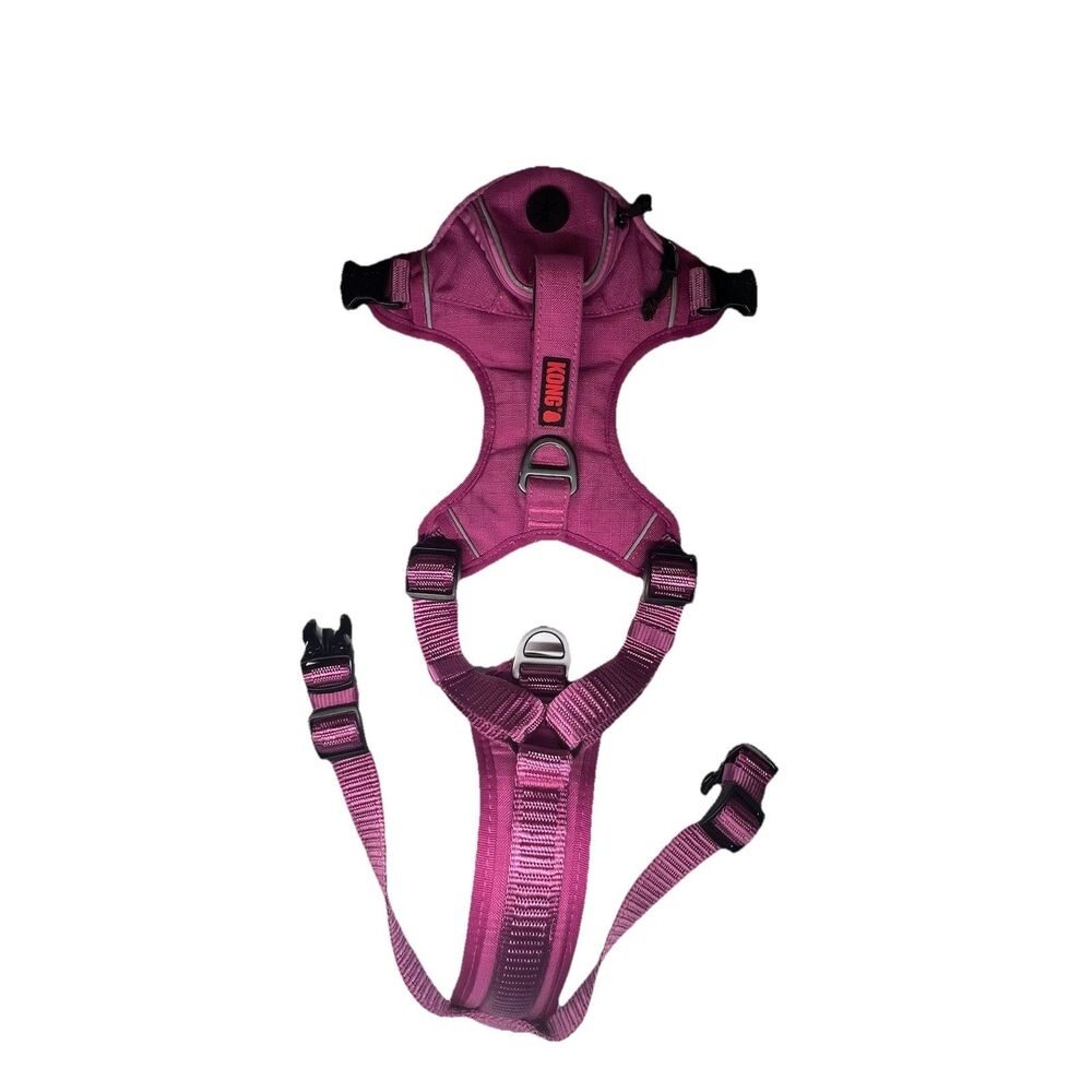 KONG Reflective Adjustable Chest Plate Dog Harness Pink L w/wastebag pocket PINK